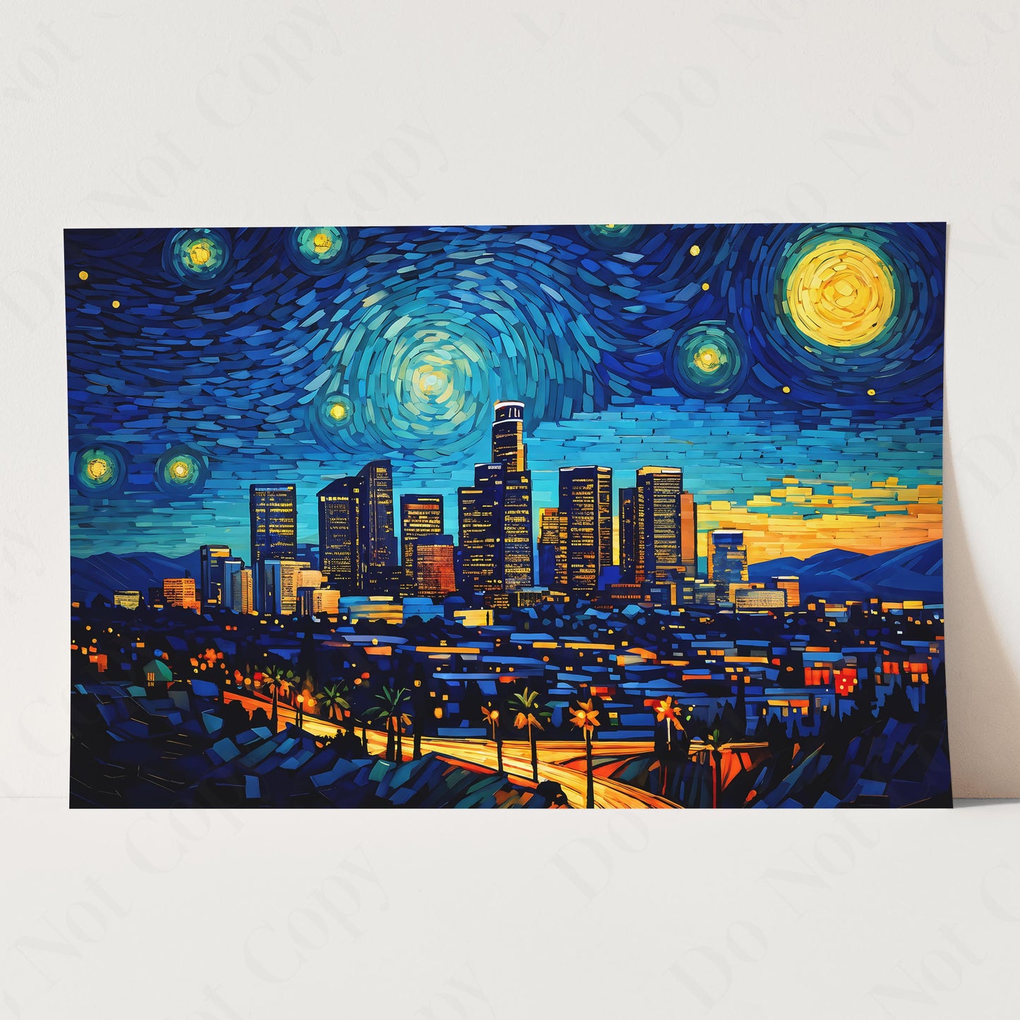 Los Angeles City Skyline as Van Gogh Starry Night