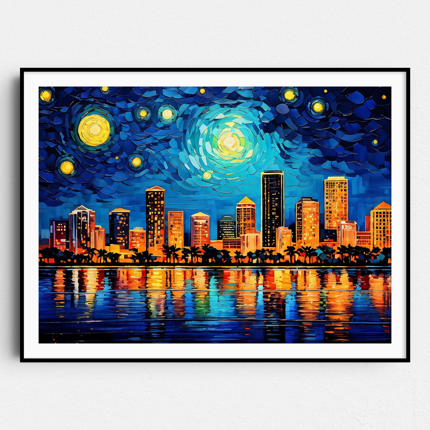 Miami City Skyline as Van Gogh Starry Night