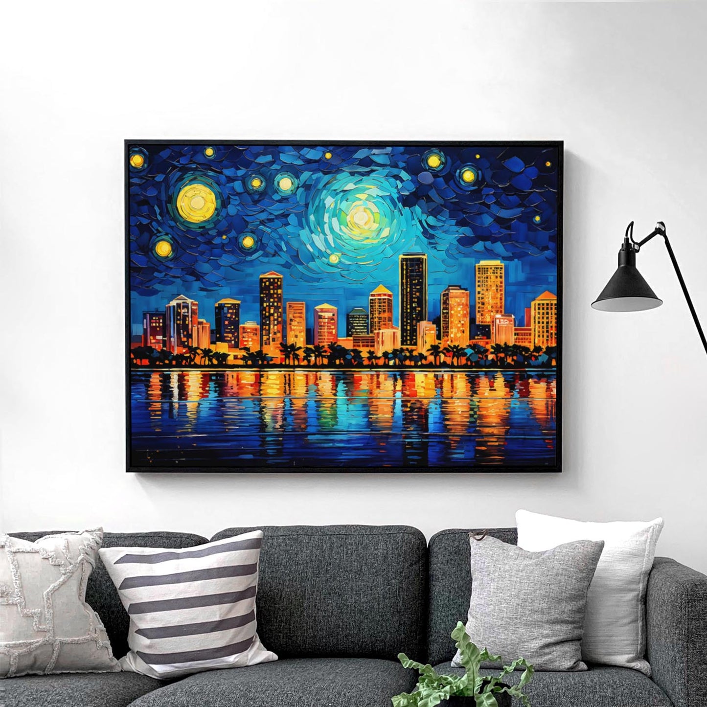 Miami City Skyline as Van Gogh Starry Night