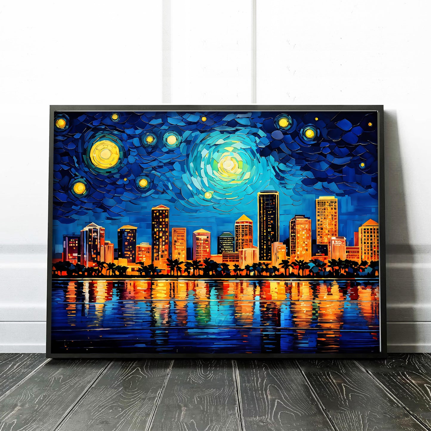 Miami City Skyline as Van Gogh Starry Night