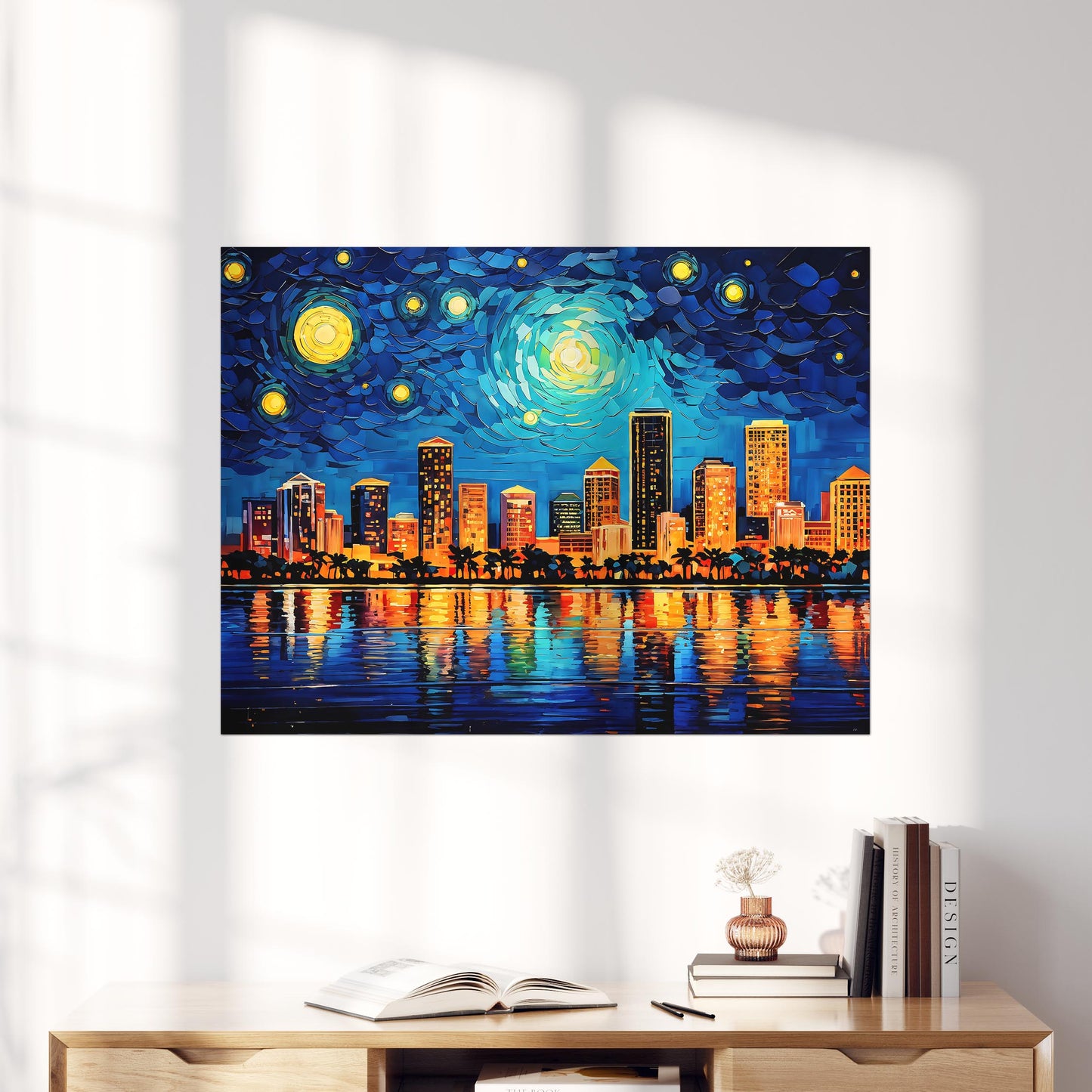 Miami City Skyline as Van Gogh Starry Night