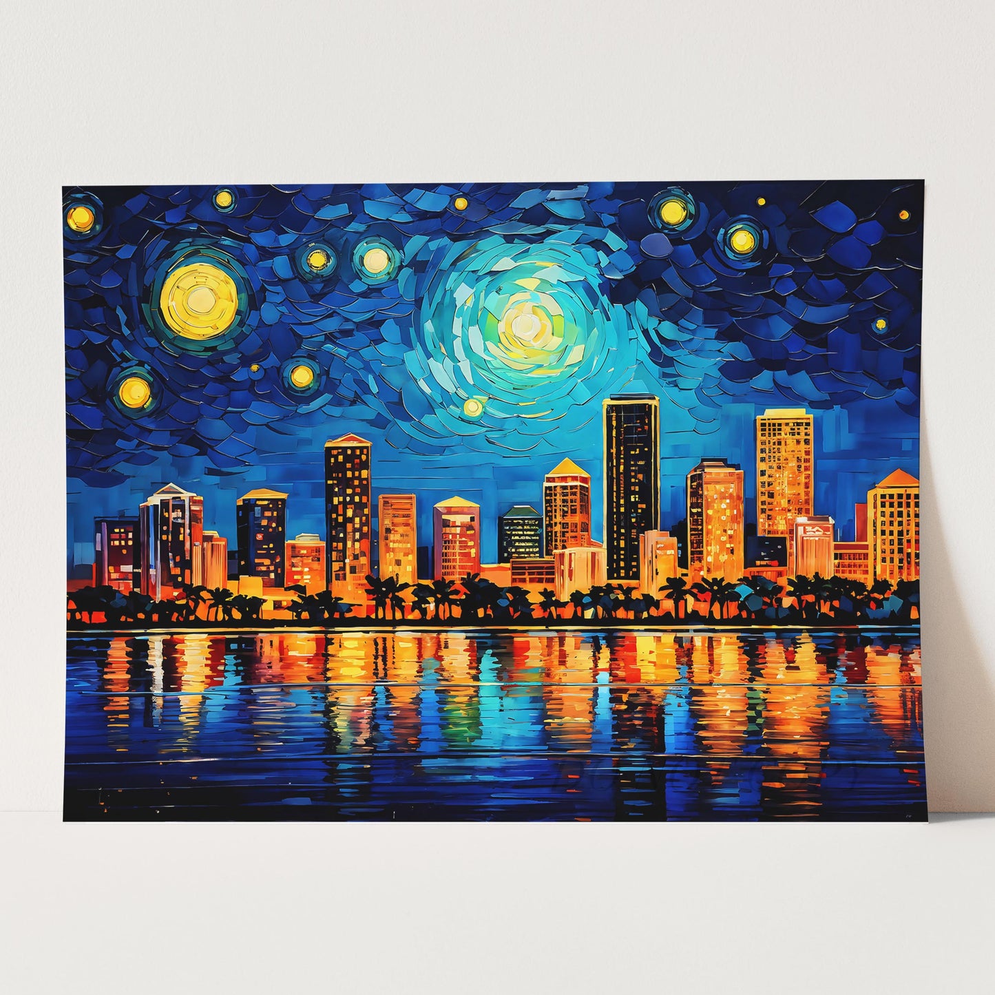 Miami City Skyline as Van Gogh Starry Night