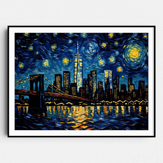 New York City Skyline as Van Gogh Starry Night