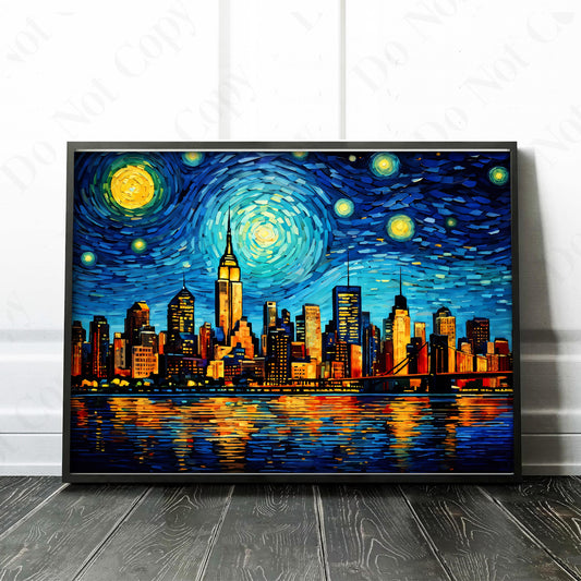 New York City Skyline as Van Gogh Starry Night