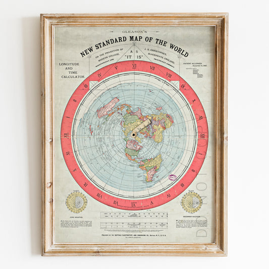 Flat Earth Map Alexander Gleason's New Standard Map Of The World 1892