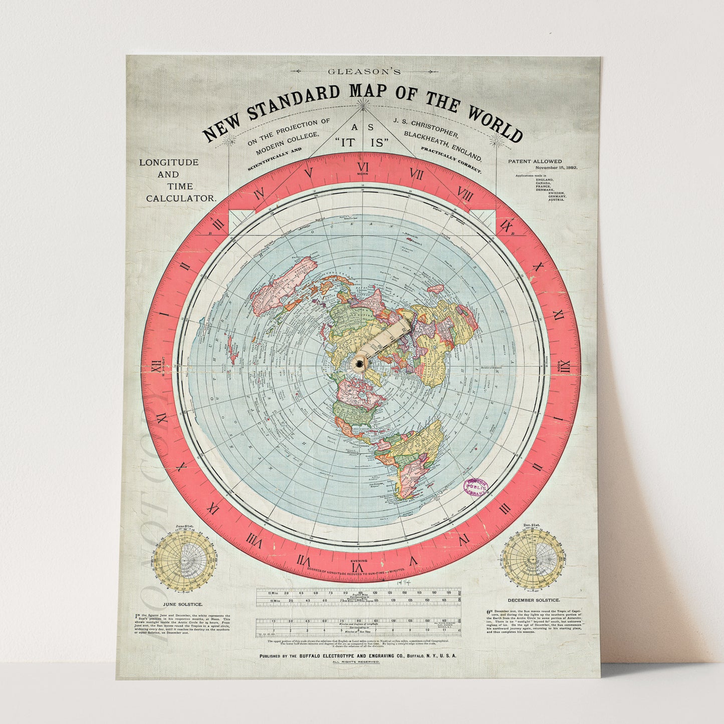 Flat Earth Map Alexander Gleason's New Standard Map Of The World 1892