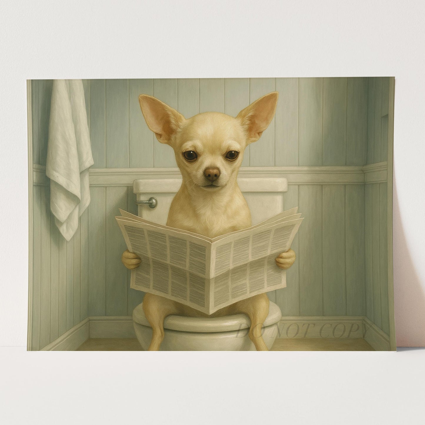 Chihuahua Dog Reading The Newspaper On The Toilet II