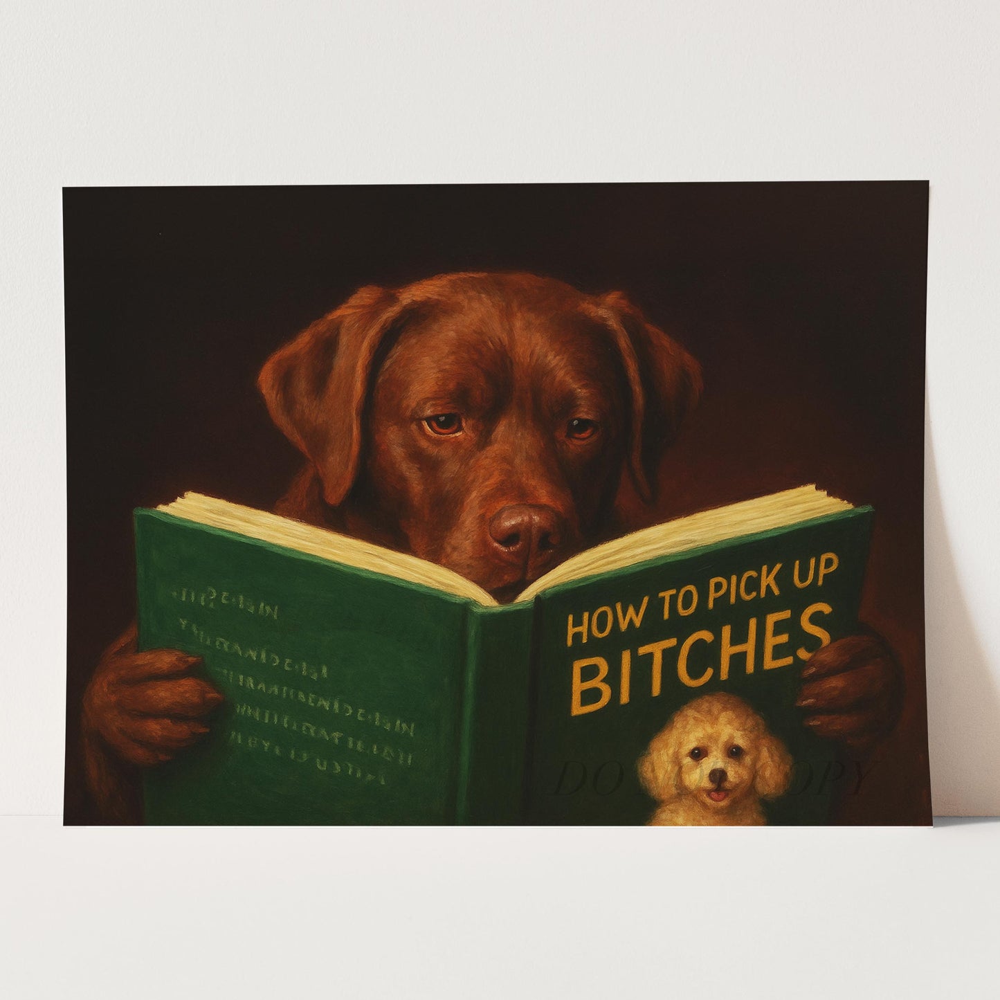 Chocolate Labrador Dog Reading Dating Book
