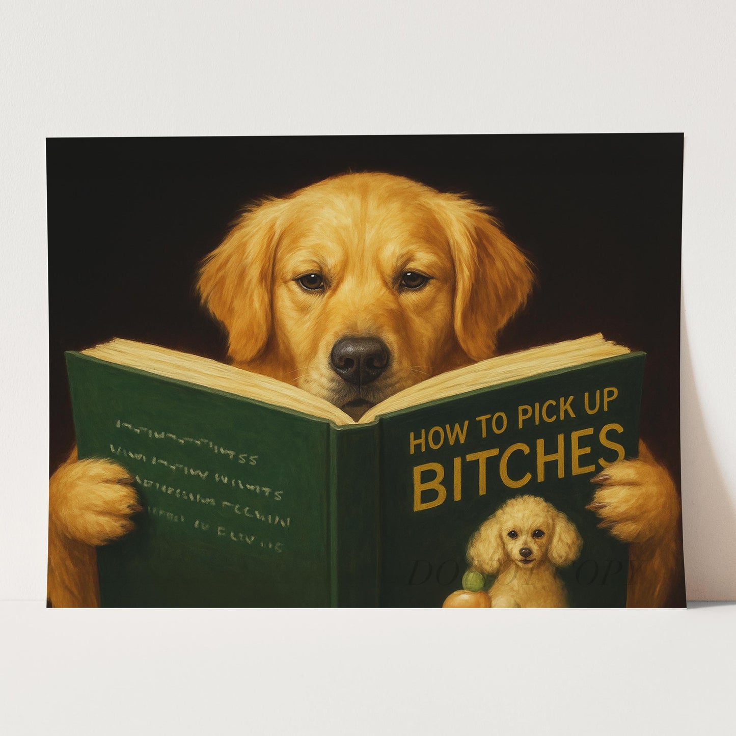 Golden Retriever Dog Reading Dating Book