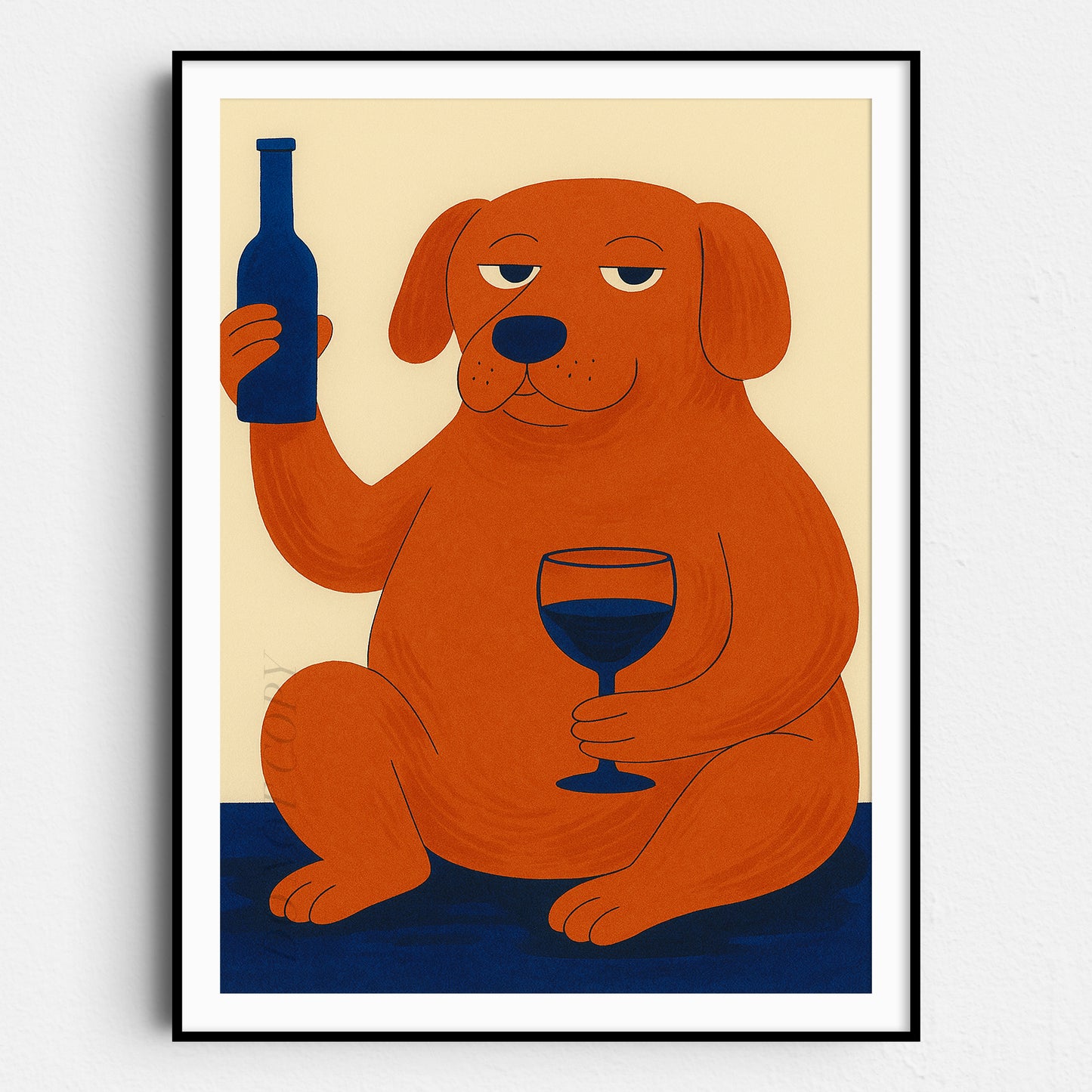 Dog Drinking Wine Mid Century Modern