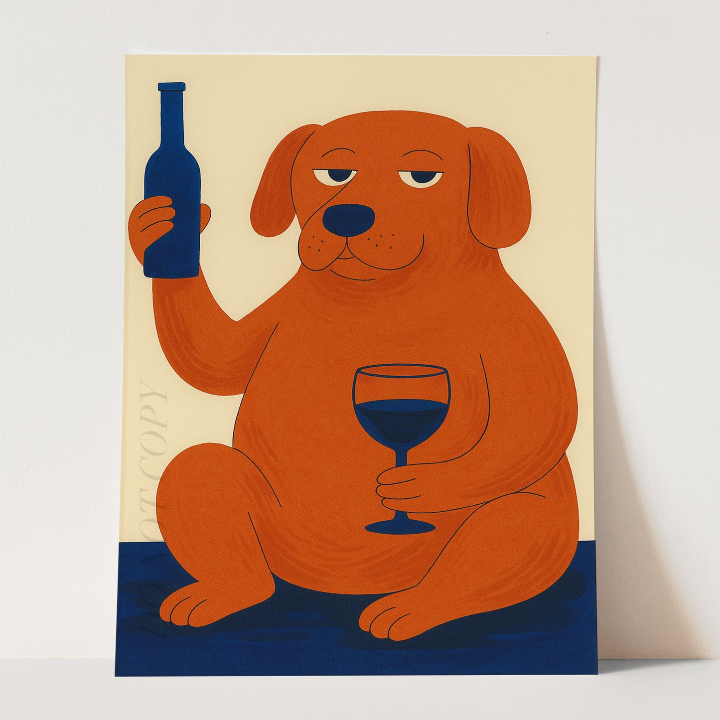 Dog Drinking Wine Mid Century Modern