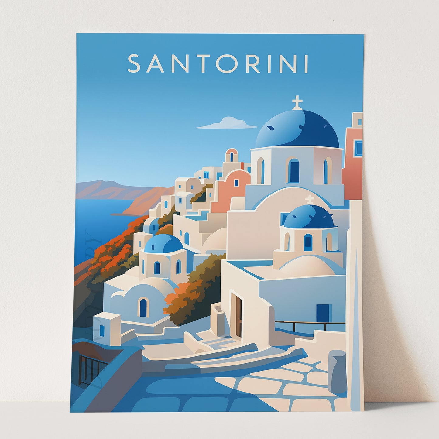 Santorini Greece Vintage Travel Poster