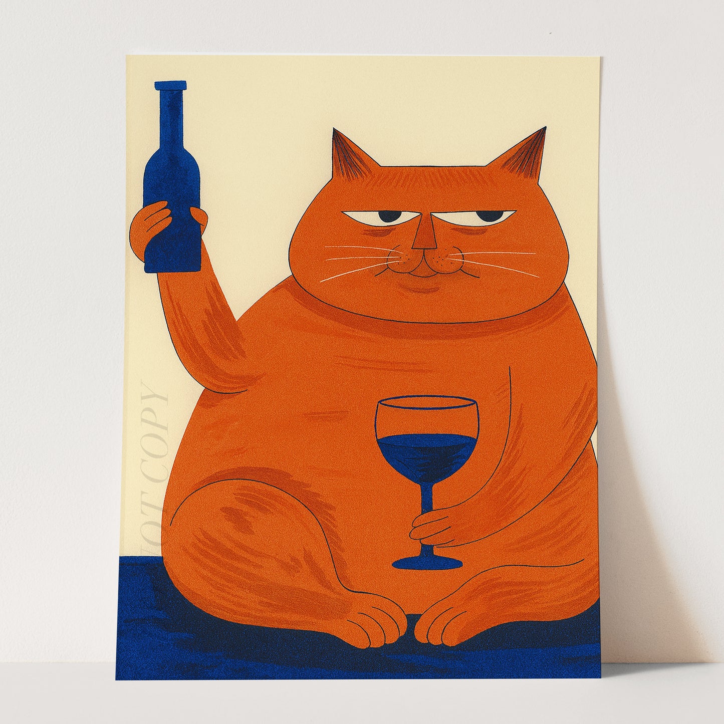 Cat Drinking Wine Mid Century Modern