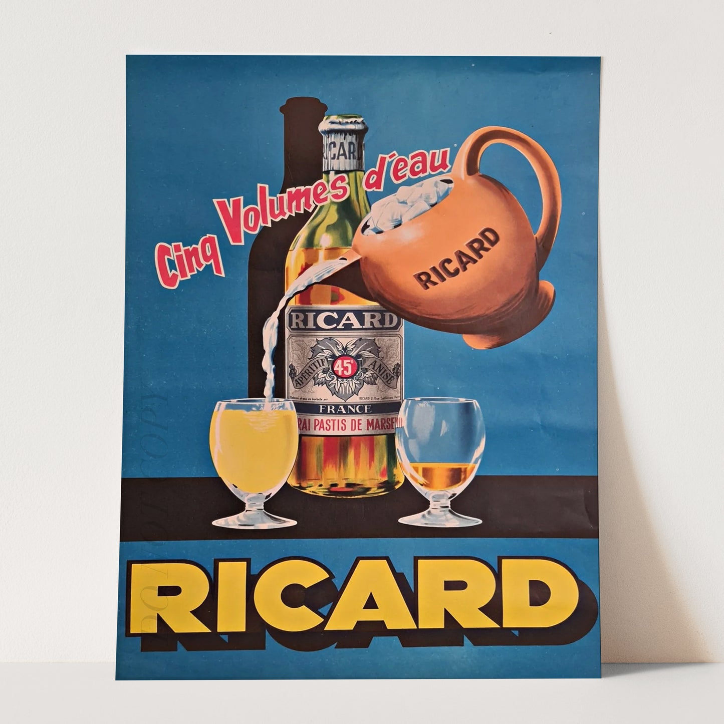 Ricard Cinq Volumes D'eau Vintage Advertising Poster