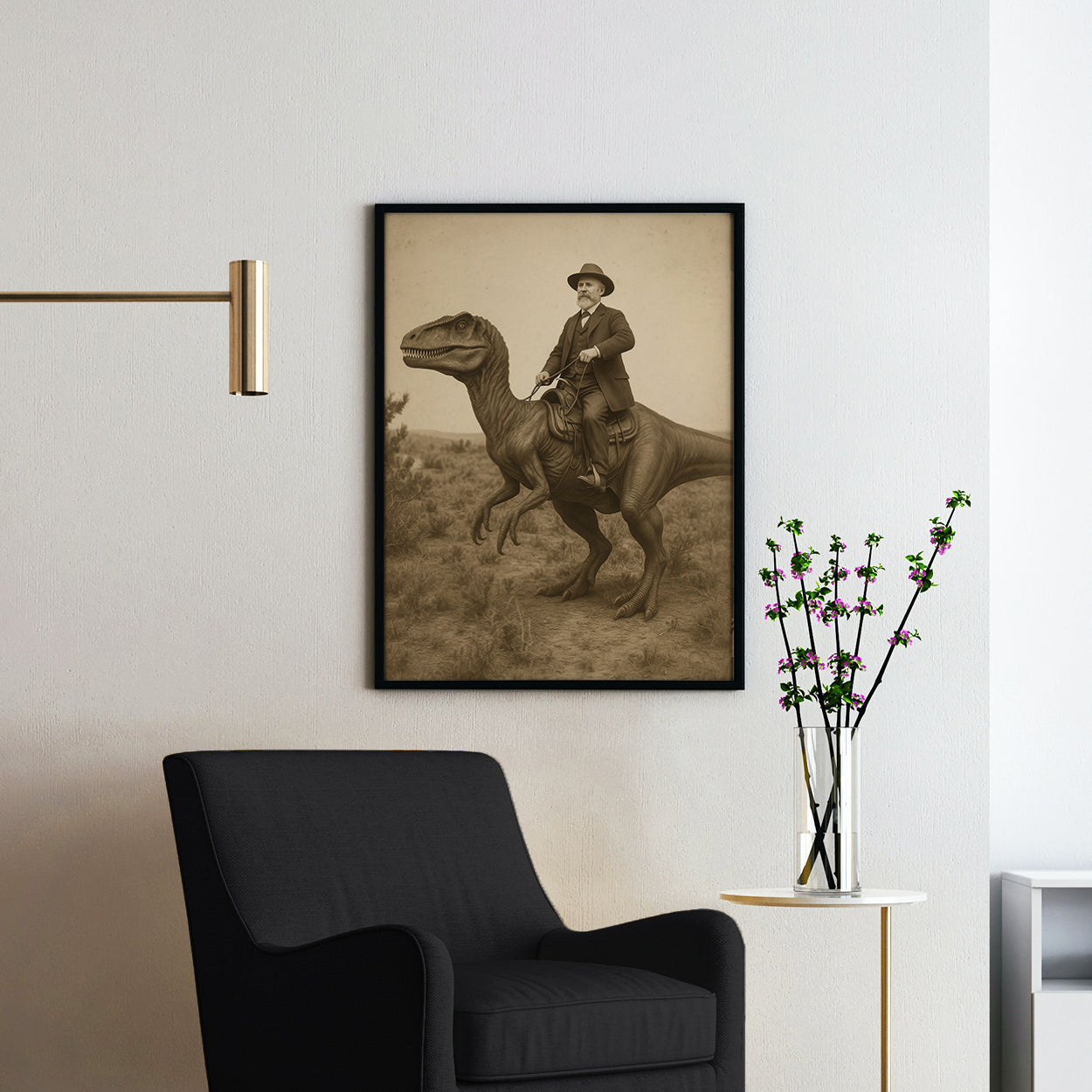 Vintage Photo Of Cowboy Riding Dinosaur