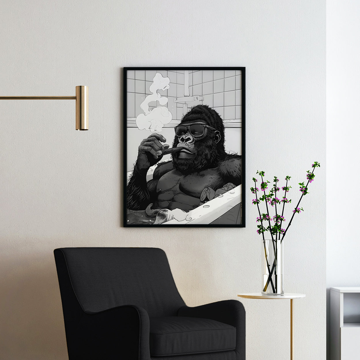 Gorilla In The Bathtub Smoking A Cigar