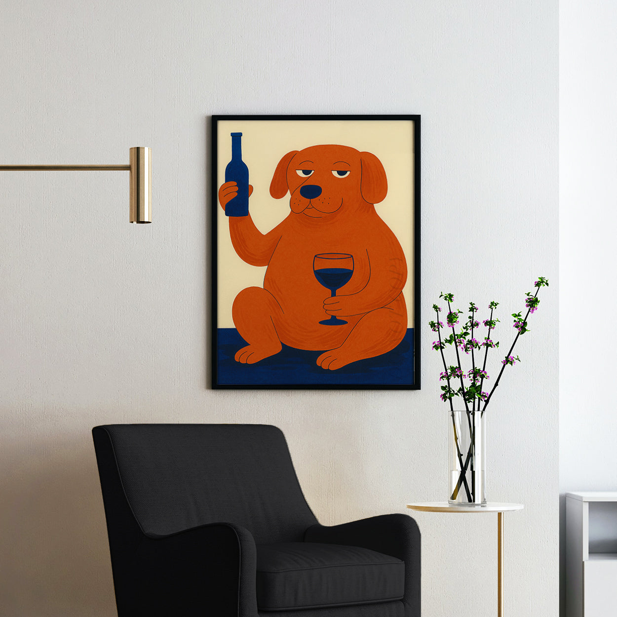 Dog Drinking Wine Mid Century Modern