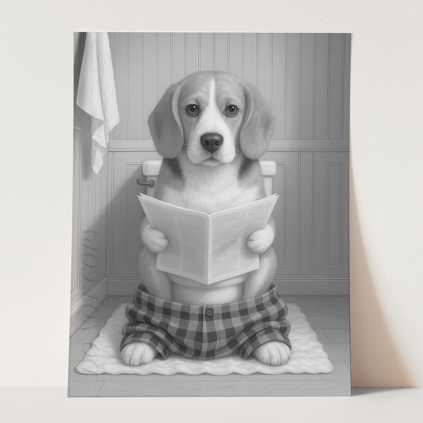Beagle Dog Reading The Newspaper On The Toilet