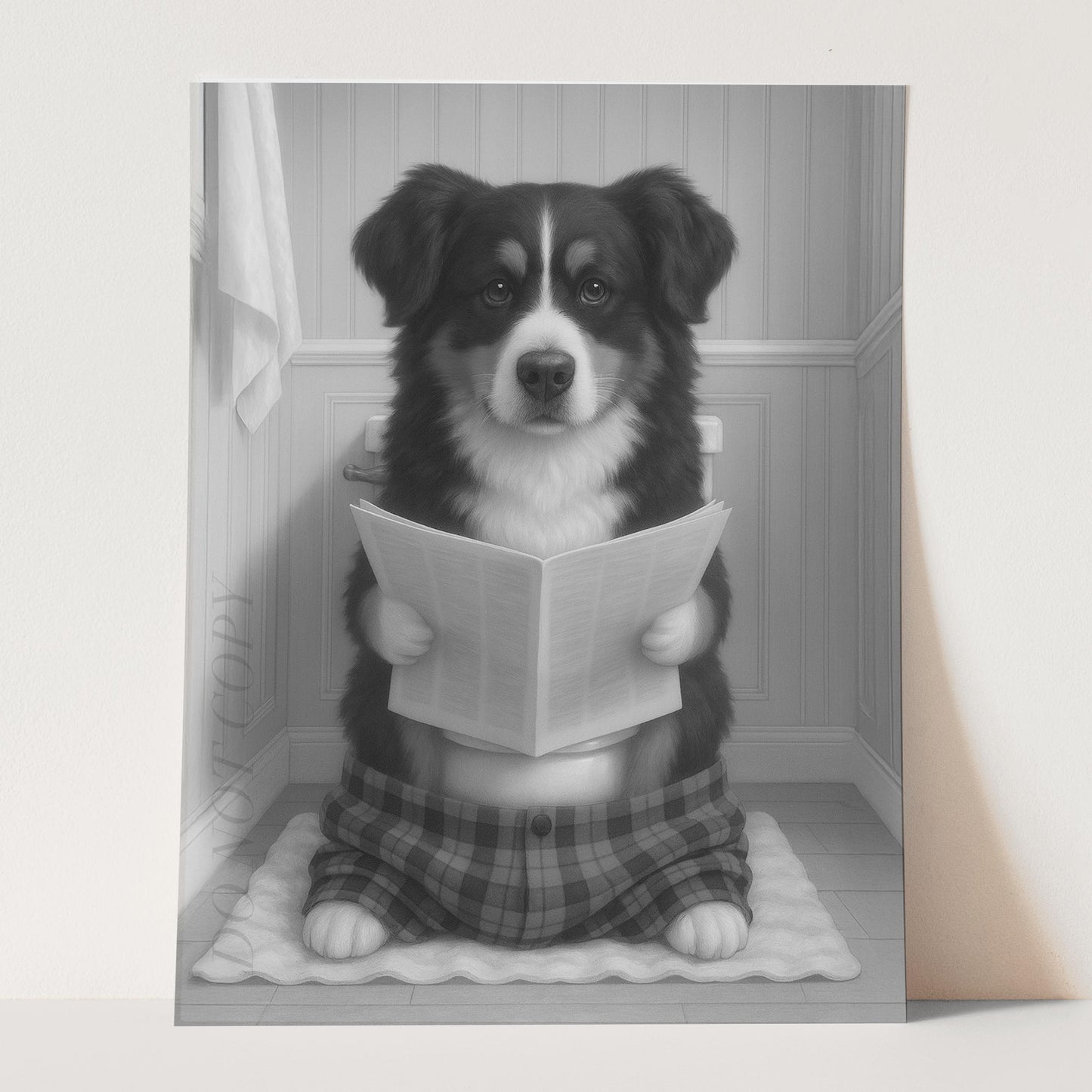 Bernese Mountain Dog Reading The Newspaper On The Toilet