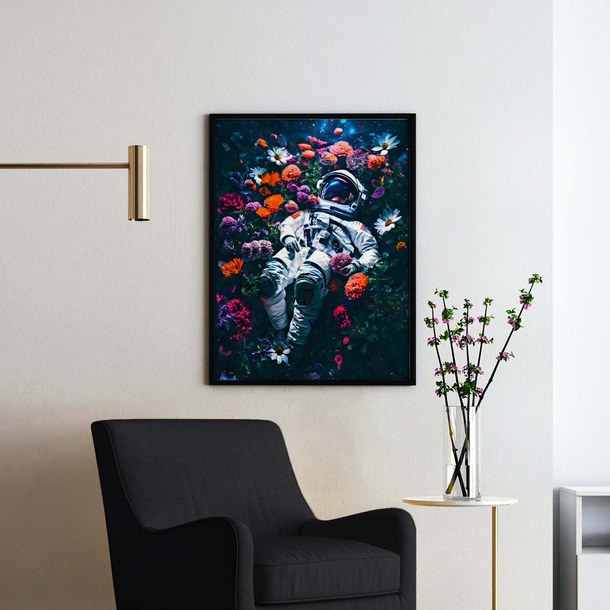Astronaut Lying in Bed of Flowers