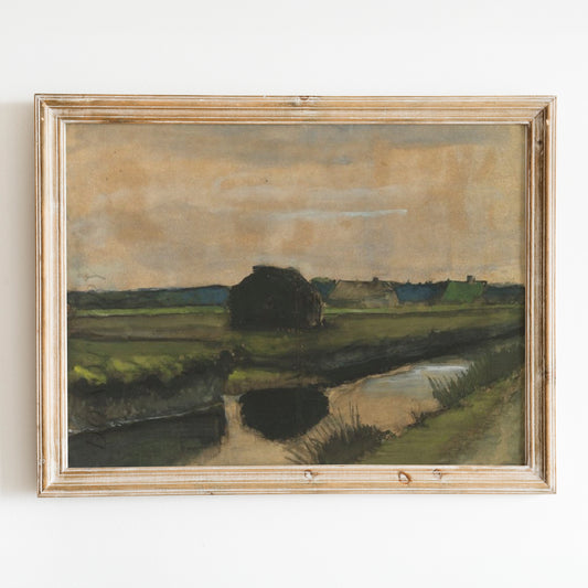 Landscape with a Stack of Peat and Farmhouses (1883) by Van Gogh