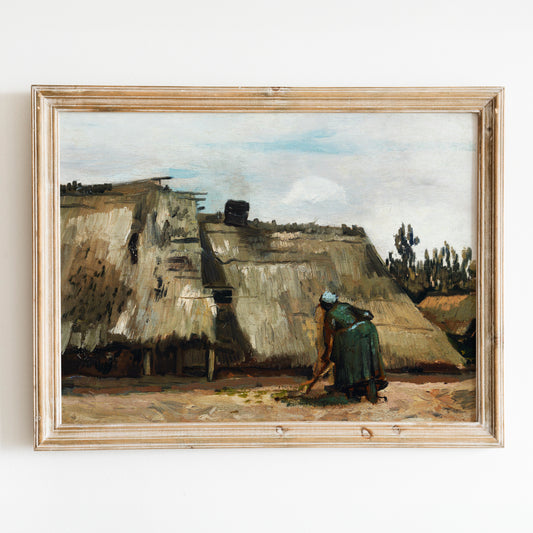 A Peasant Woman Digging in Front of Her Cottage (1885) by Van Gogh