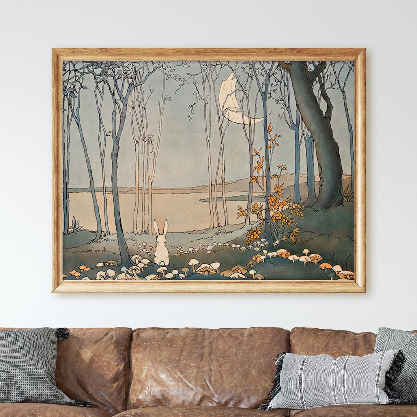 Vintage Rabbit Illustration - Mushrooms in the Moonlight