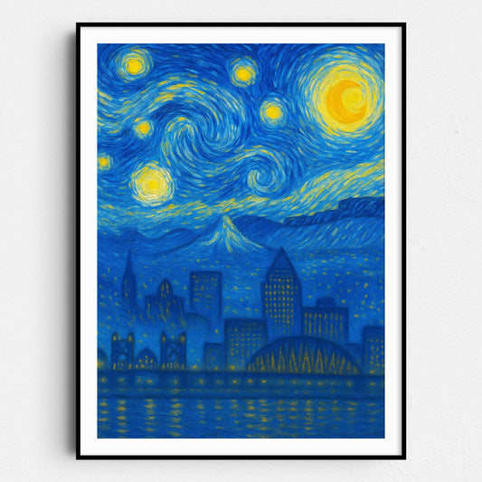 Portland Oregon As Van Gogh Starry Night