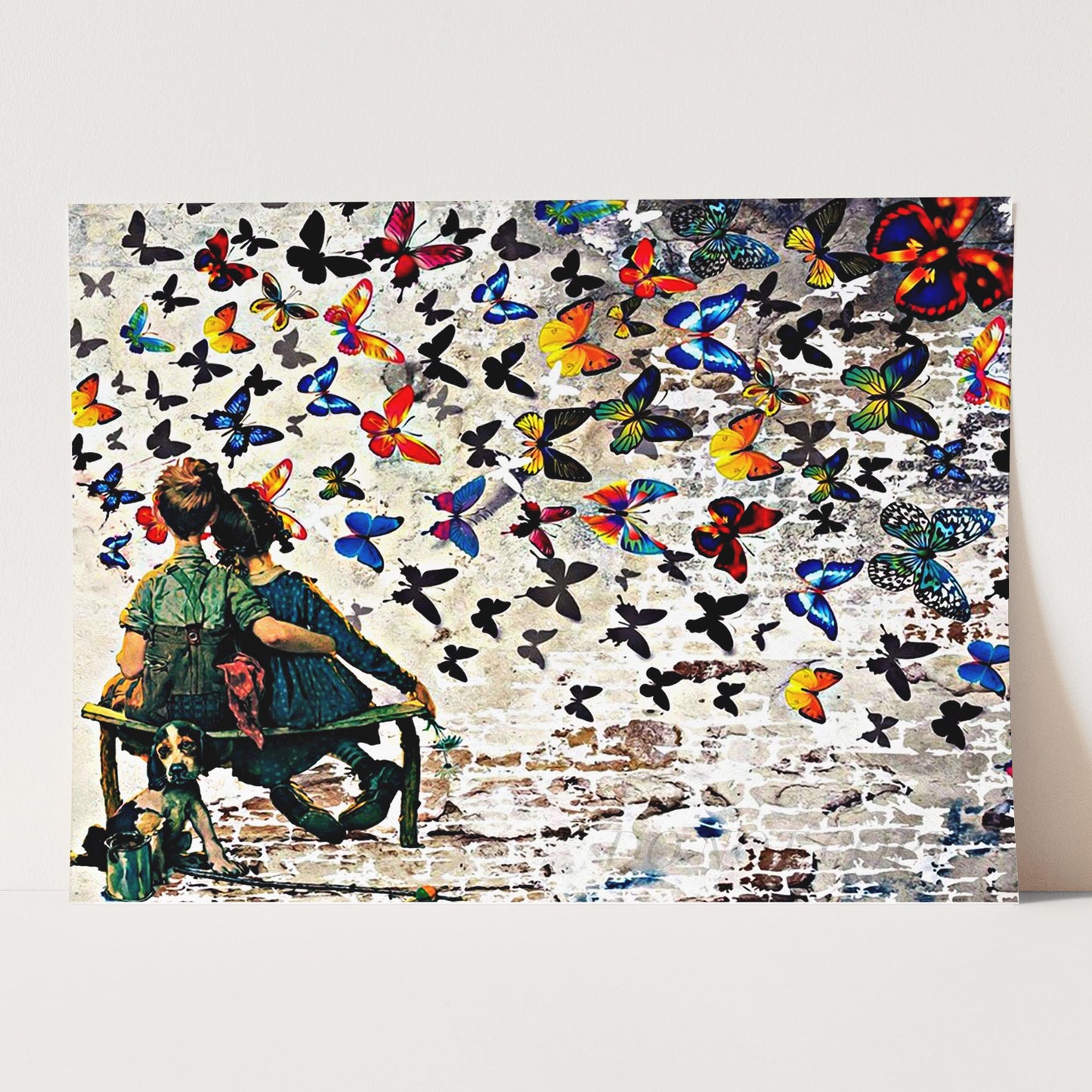 Banksy Butterfly Kids On Bench