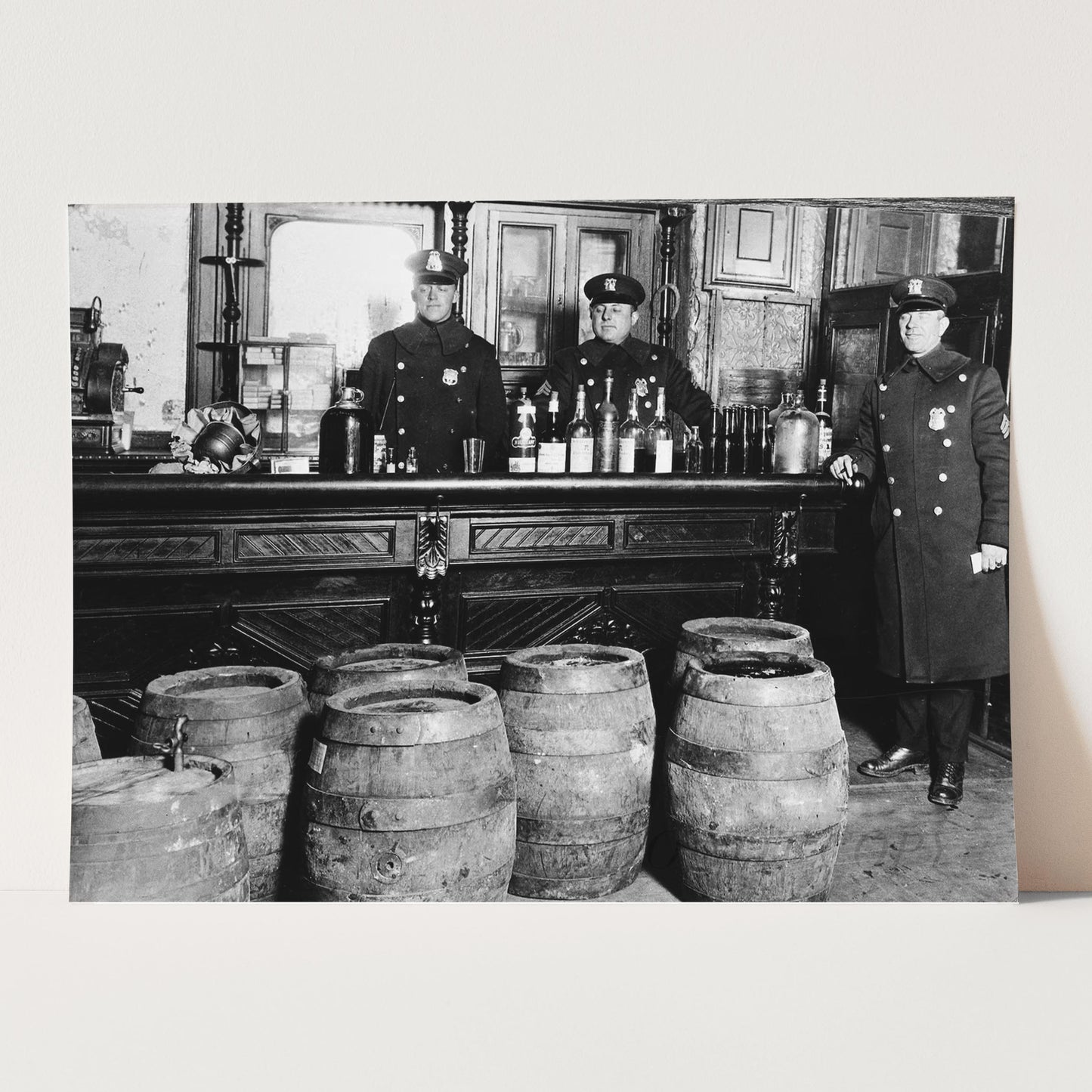 Prohibition Police In Bar With Barrels