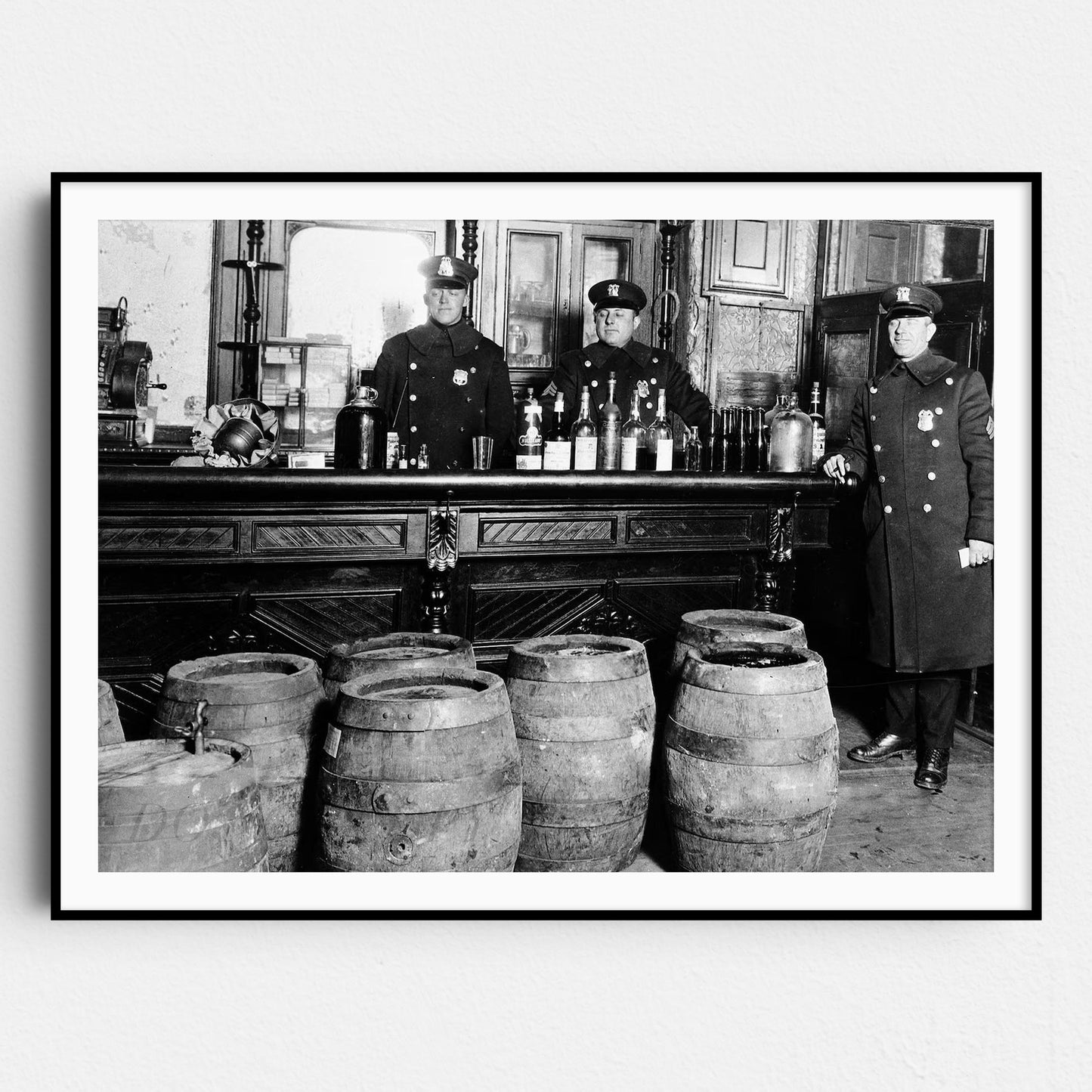 Prohibition Police In Bar With Barrels