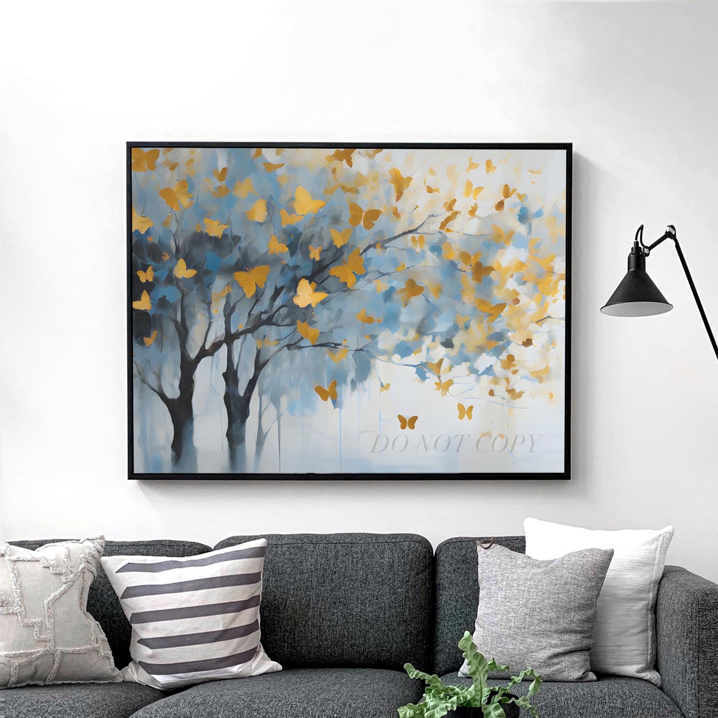 Golden Butterflies Abstract Forest