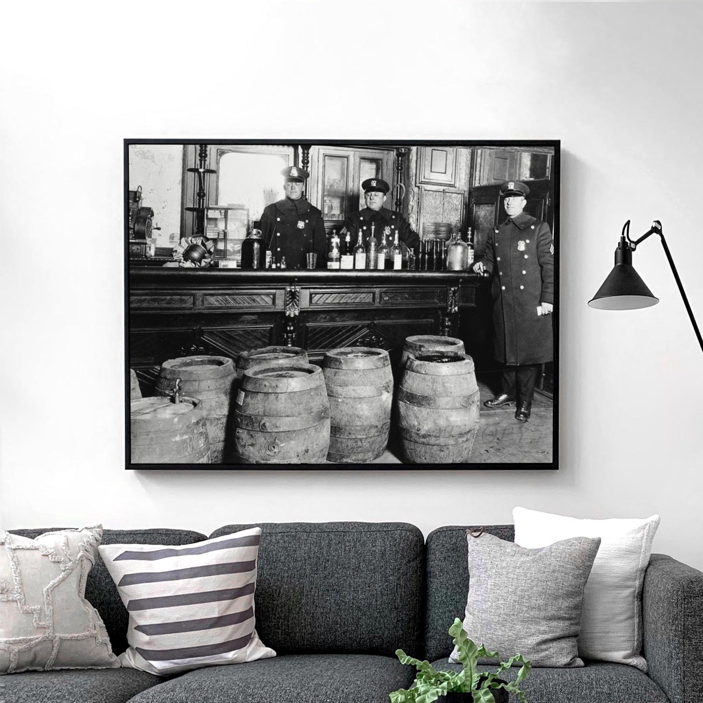 Prohibition Police In Bar With Barrels