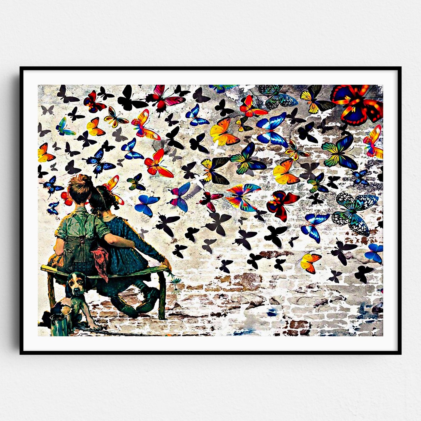 Banksy Butterfly Kids On Bench