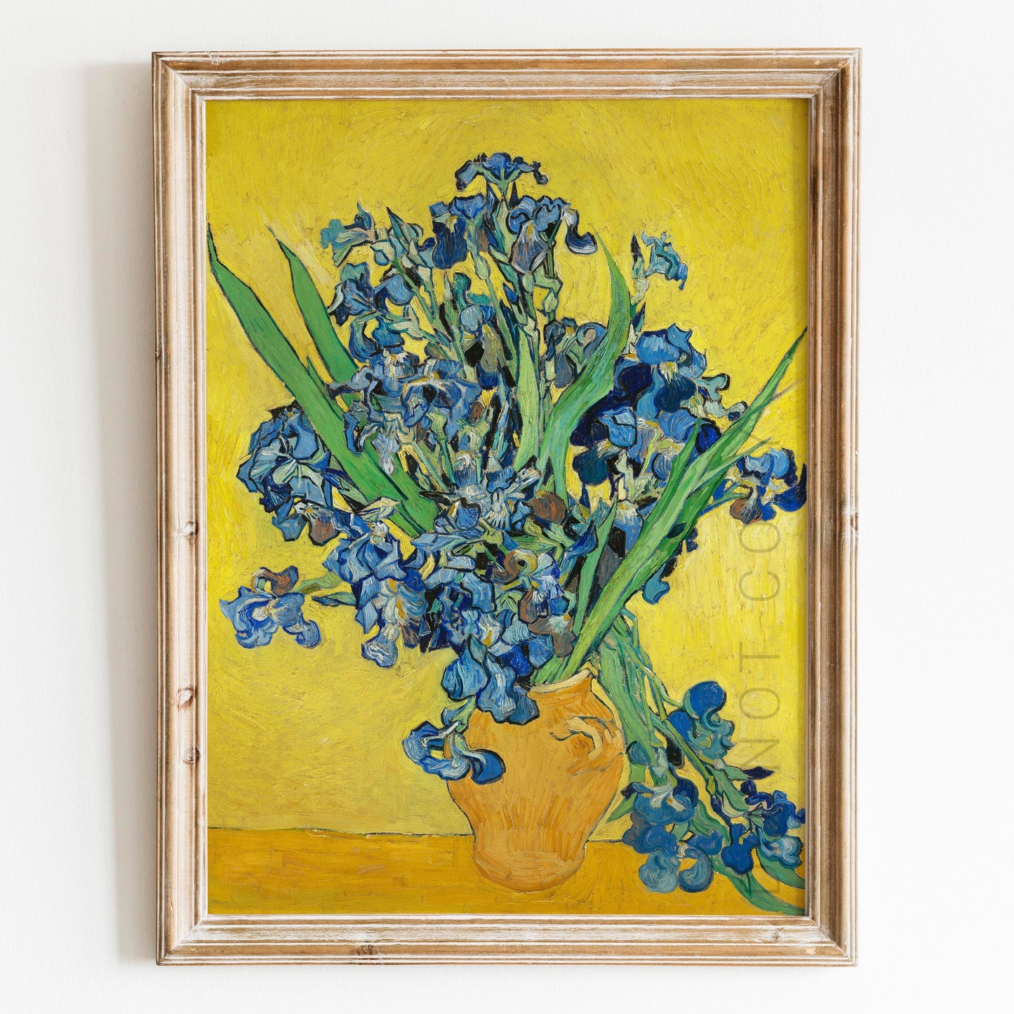 Vase with Irises Against a Yellow Background 1890 by Van Gogh