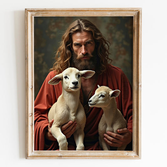 Jesus Christ Holding Lambs