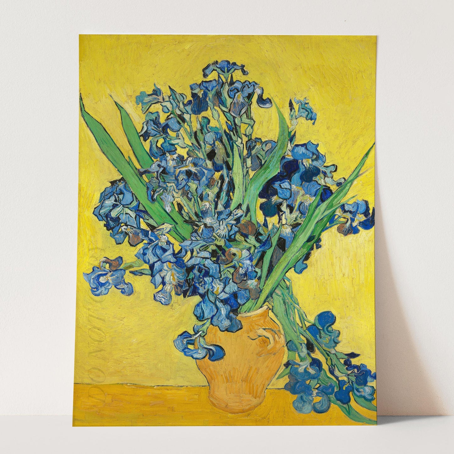 Vase with Irises Against a Yellow Background 1890 by Van Gogh