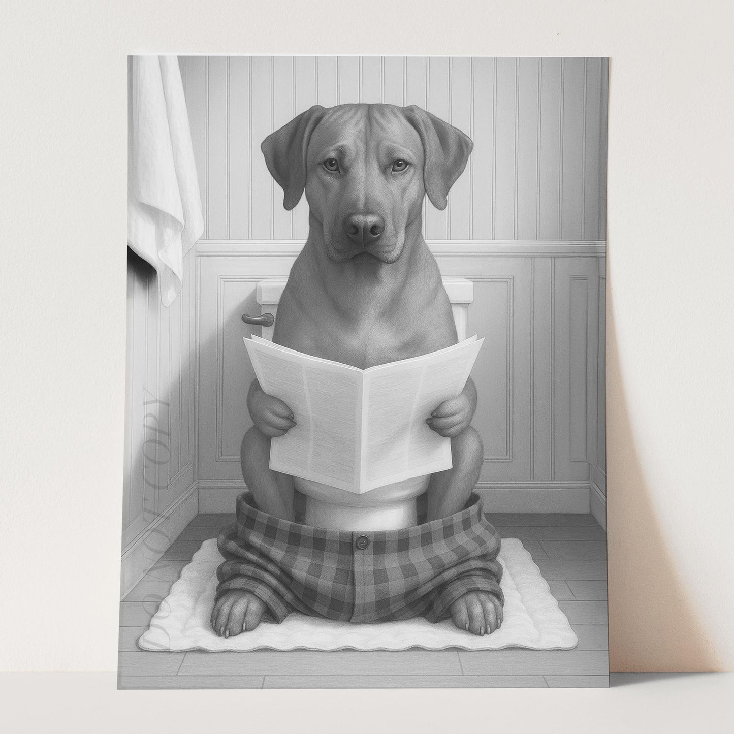 Rhodesian Ridgeback Dog Reading The Newspaper On The Toilet