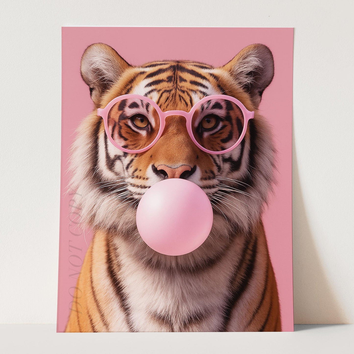 Tiger With Sunglasses Blowing Pink Bubble Gum