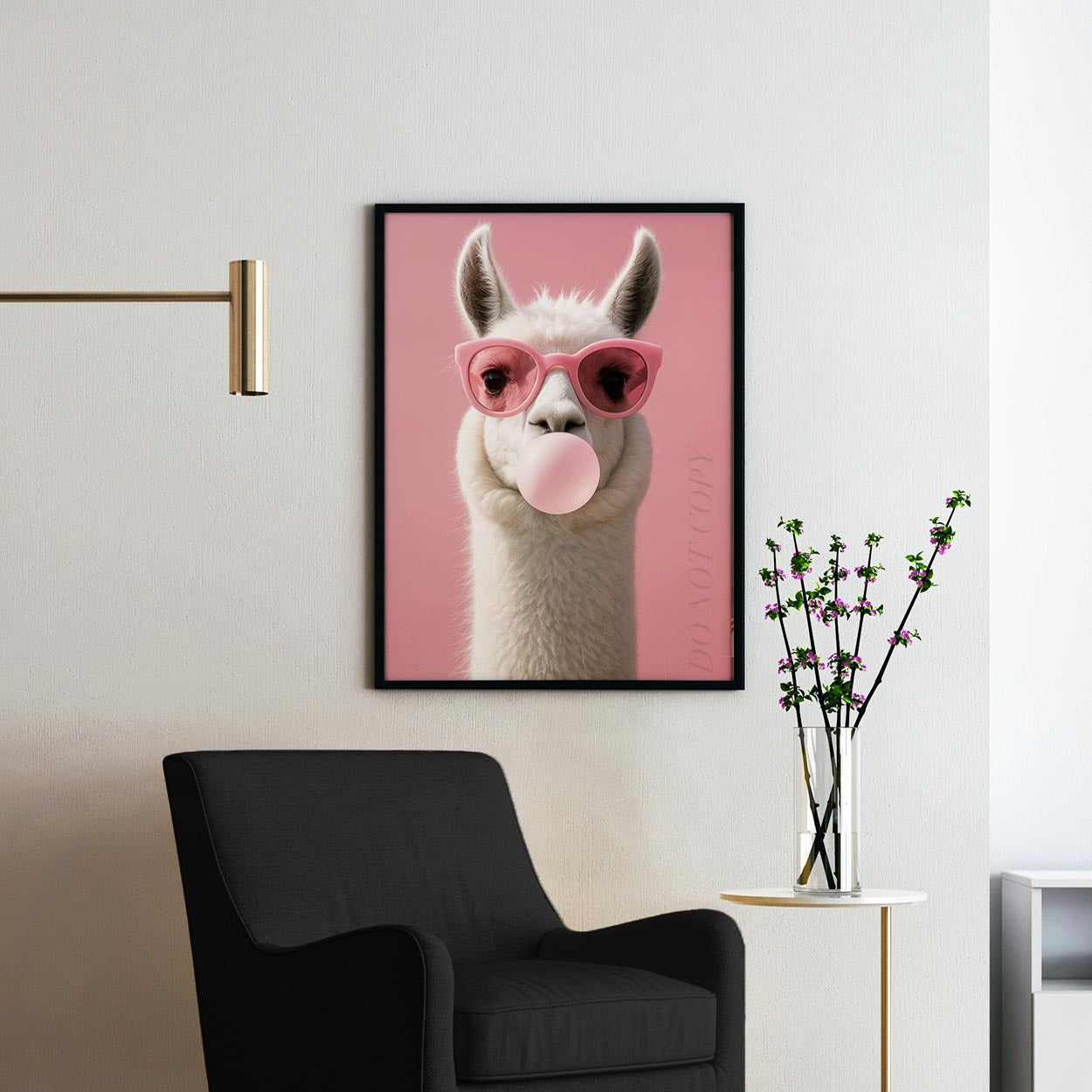 Llama with Sunglasses Blowing Pink Bubble Gum