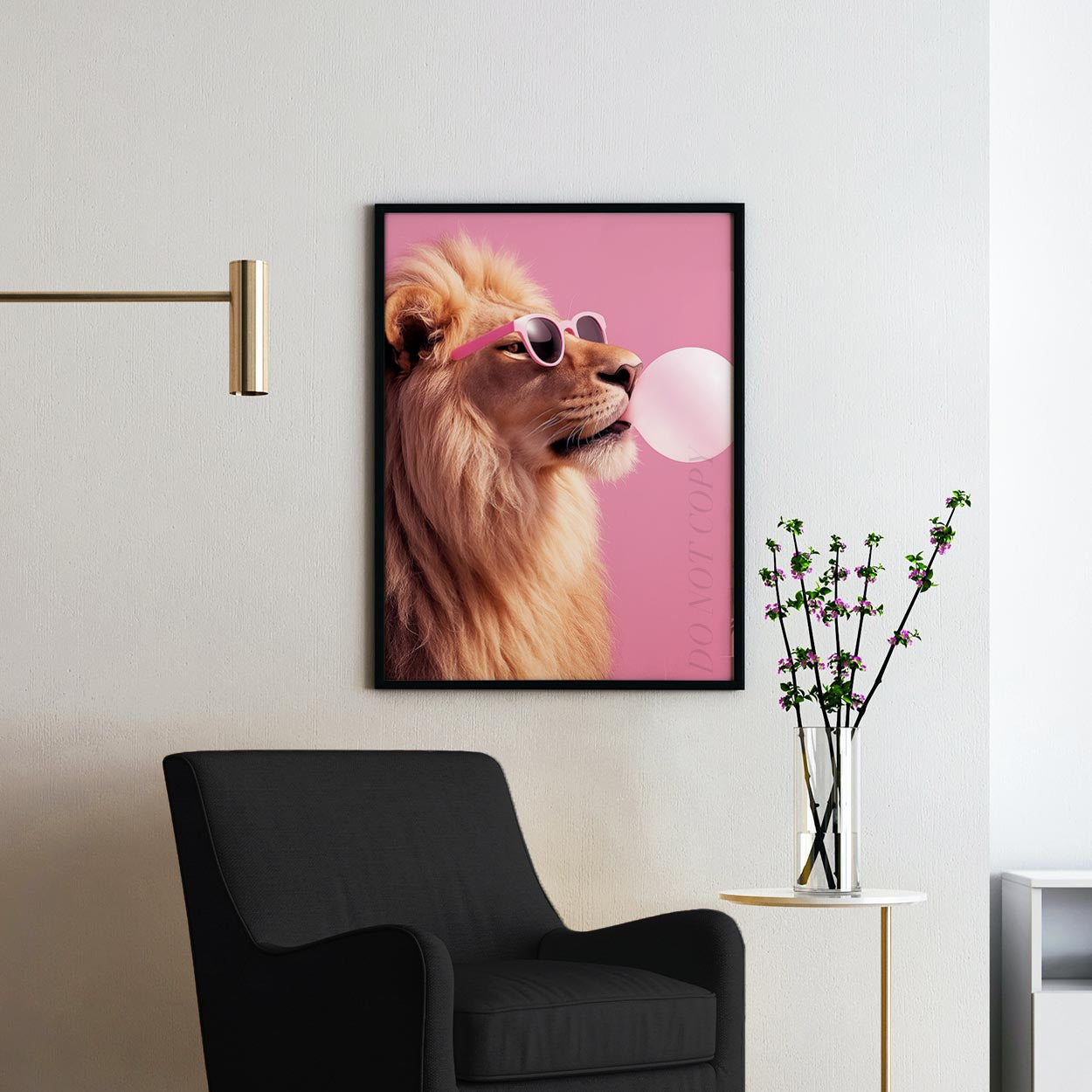 Lion Wearing Sunglasses Blowing Pink Bubble Gum