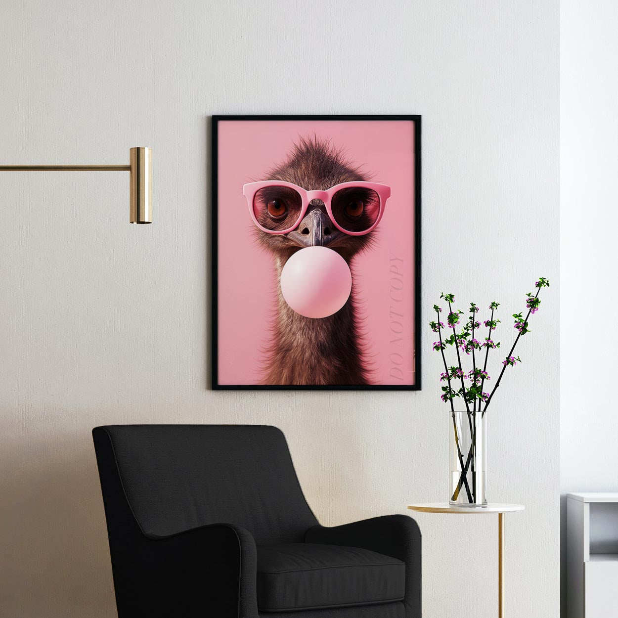 Emu with Sunglasses Blowing Pink Bubble Gum