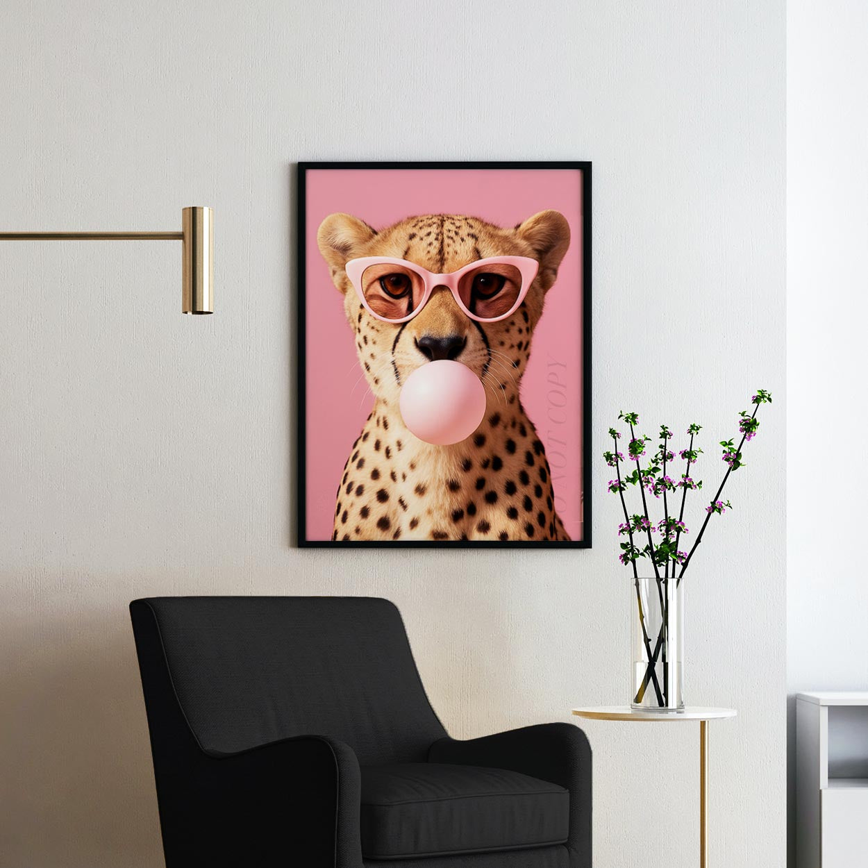 Cheetah with Sunglasses Blowing Pink Bubble Gum