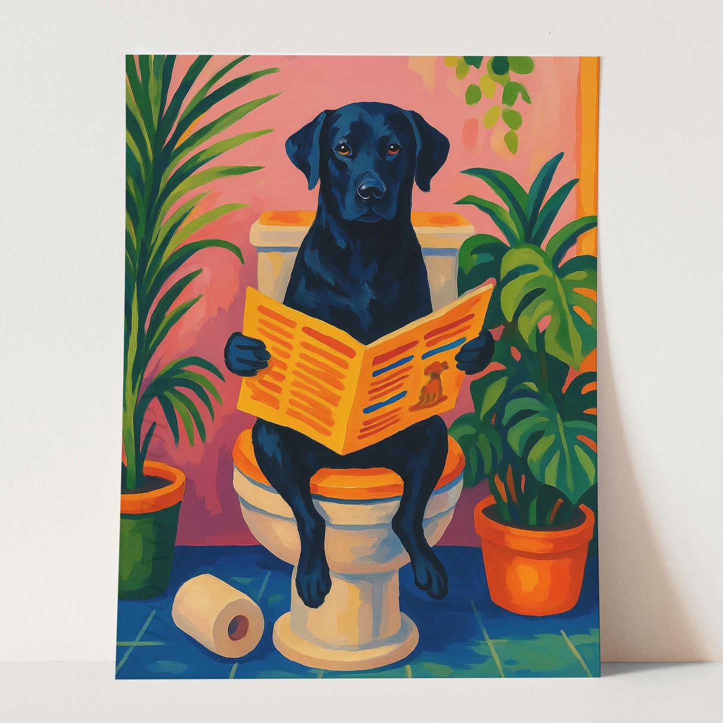 Black Labrador Dog Reading The Newspaper On The Toilet Henri Matisse