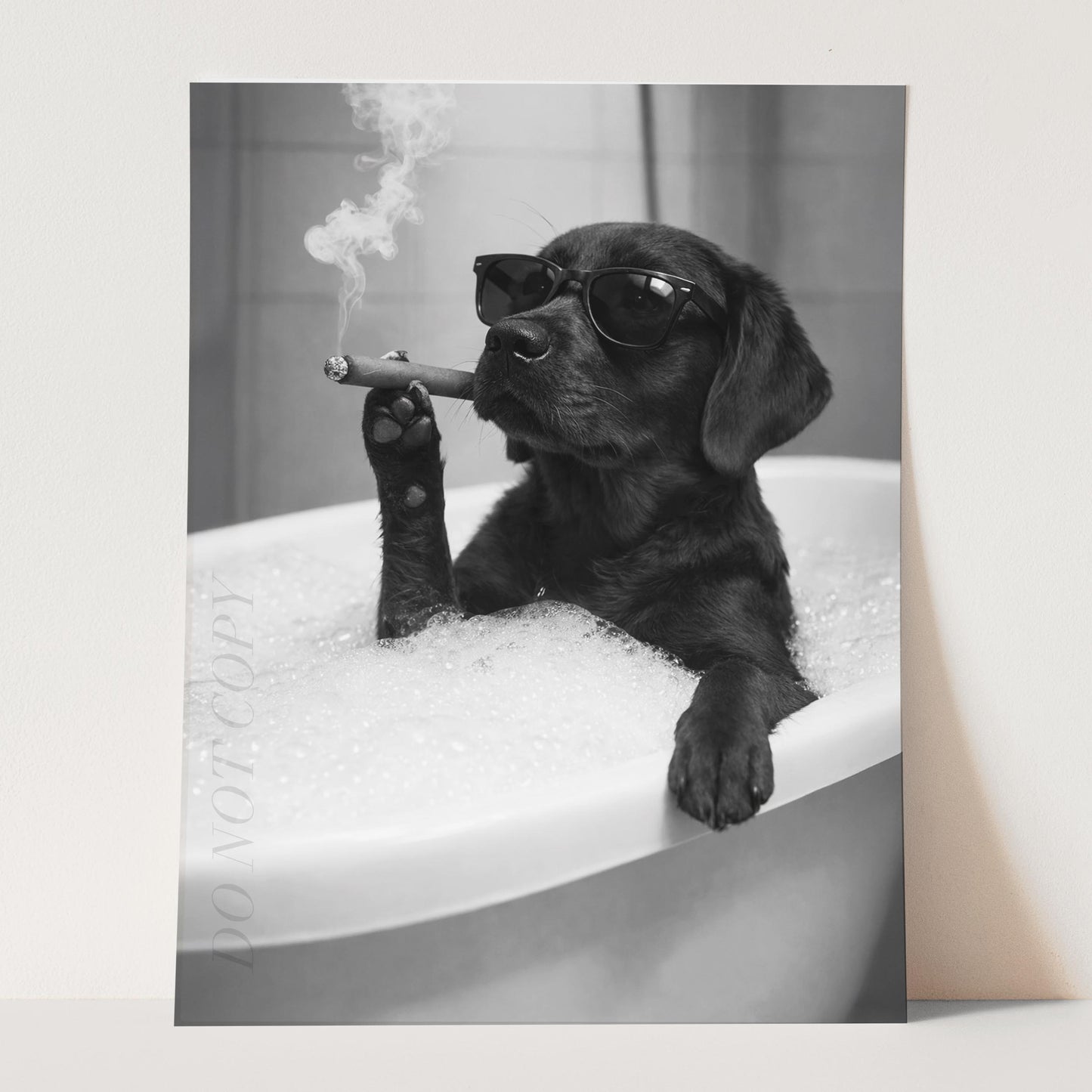 Black Labrador Retriever Dog Bathtub Cigar