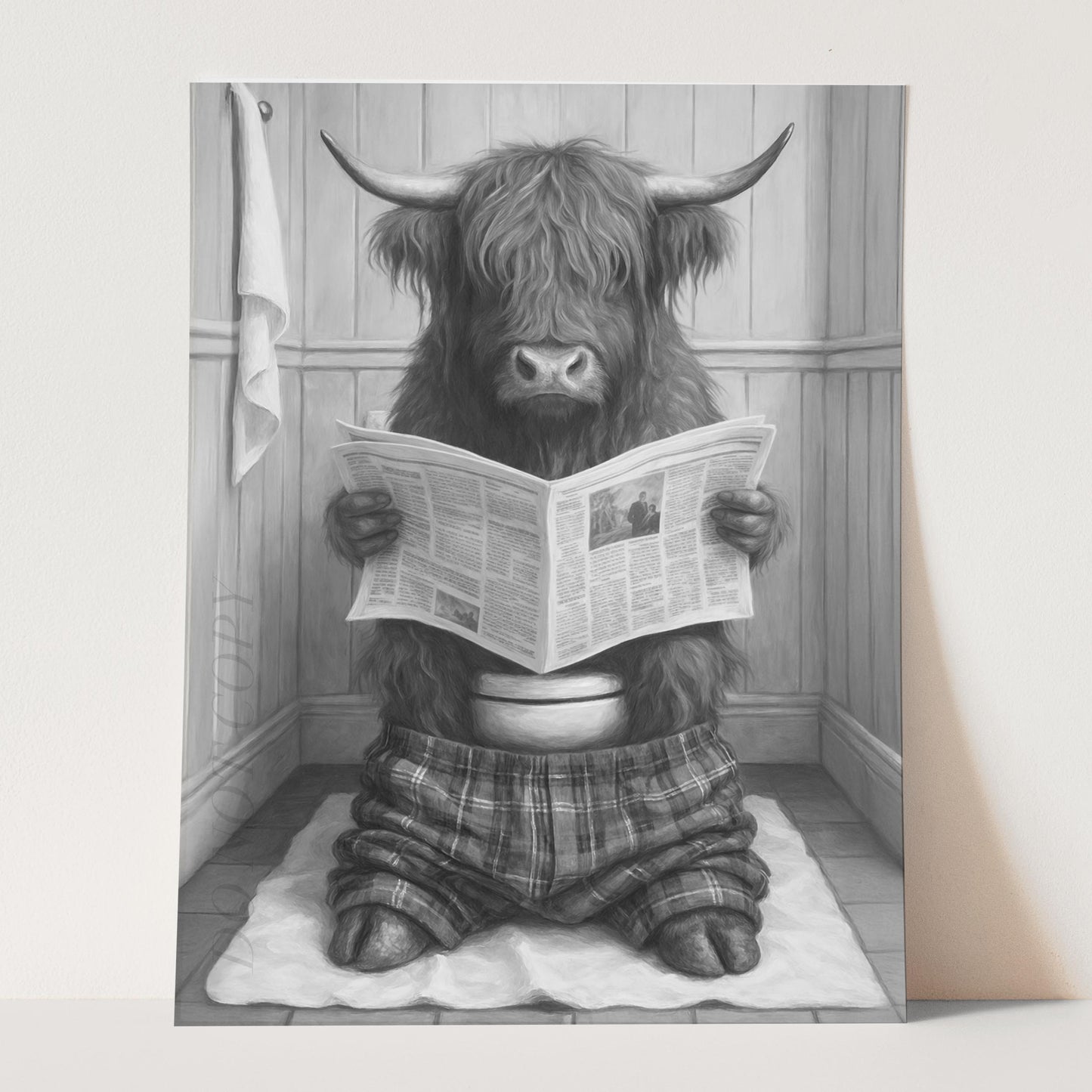 Highland Cow Reading The Newspaper On The Toilet