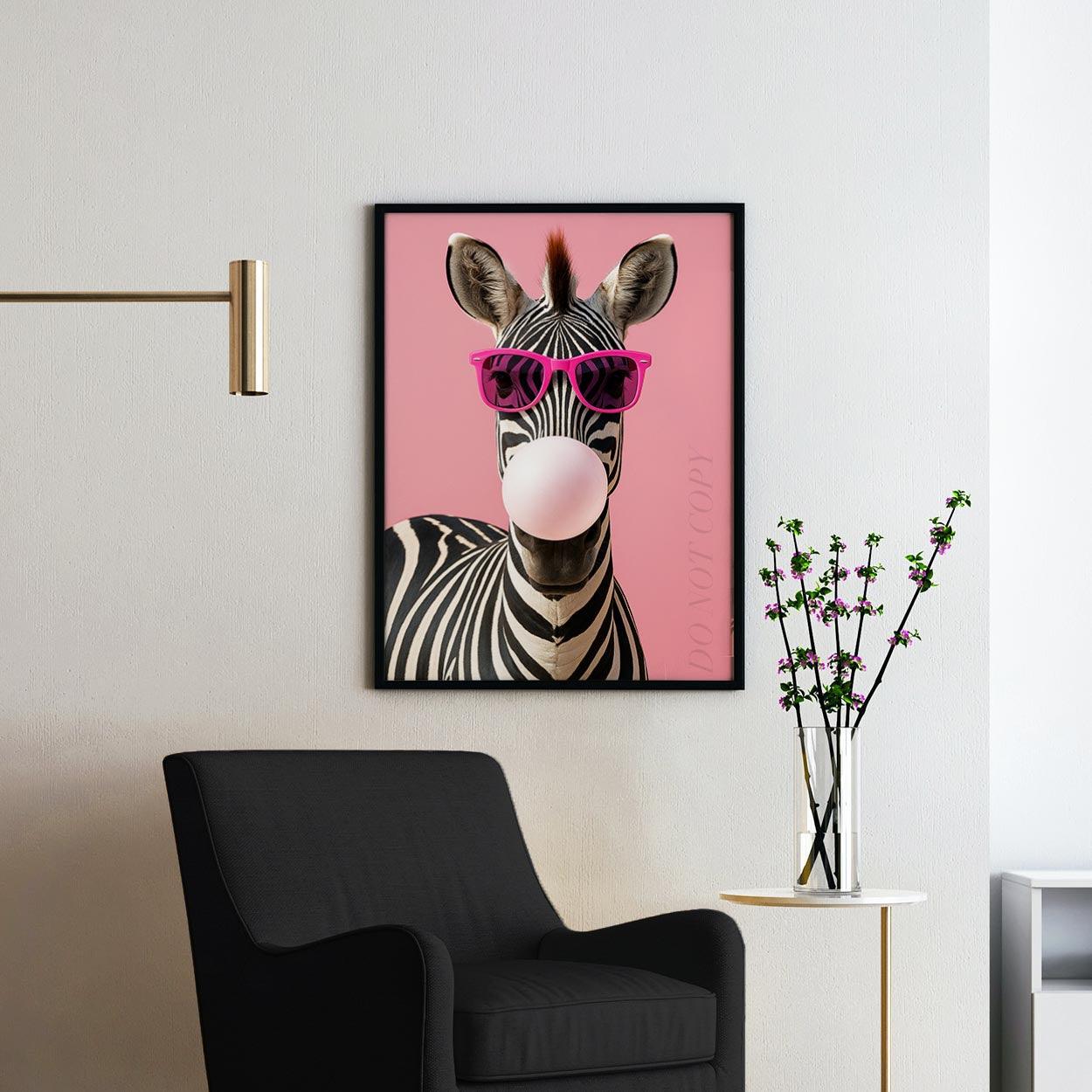 Zebra With Sunglasses Blowing Pink Bubble Gum