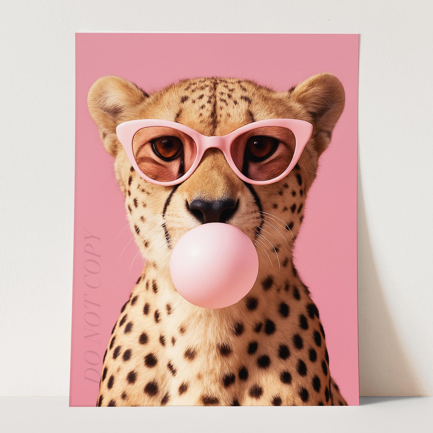 Cheetah with Sunglasses Blowing Pink Bubble Gum