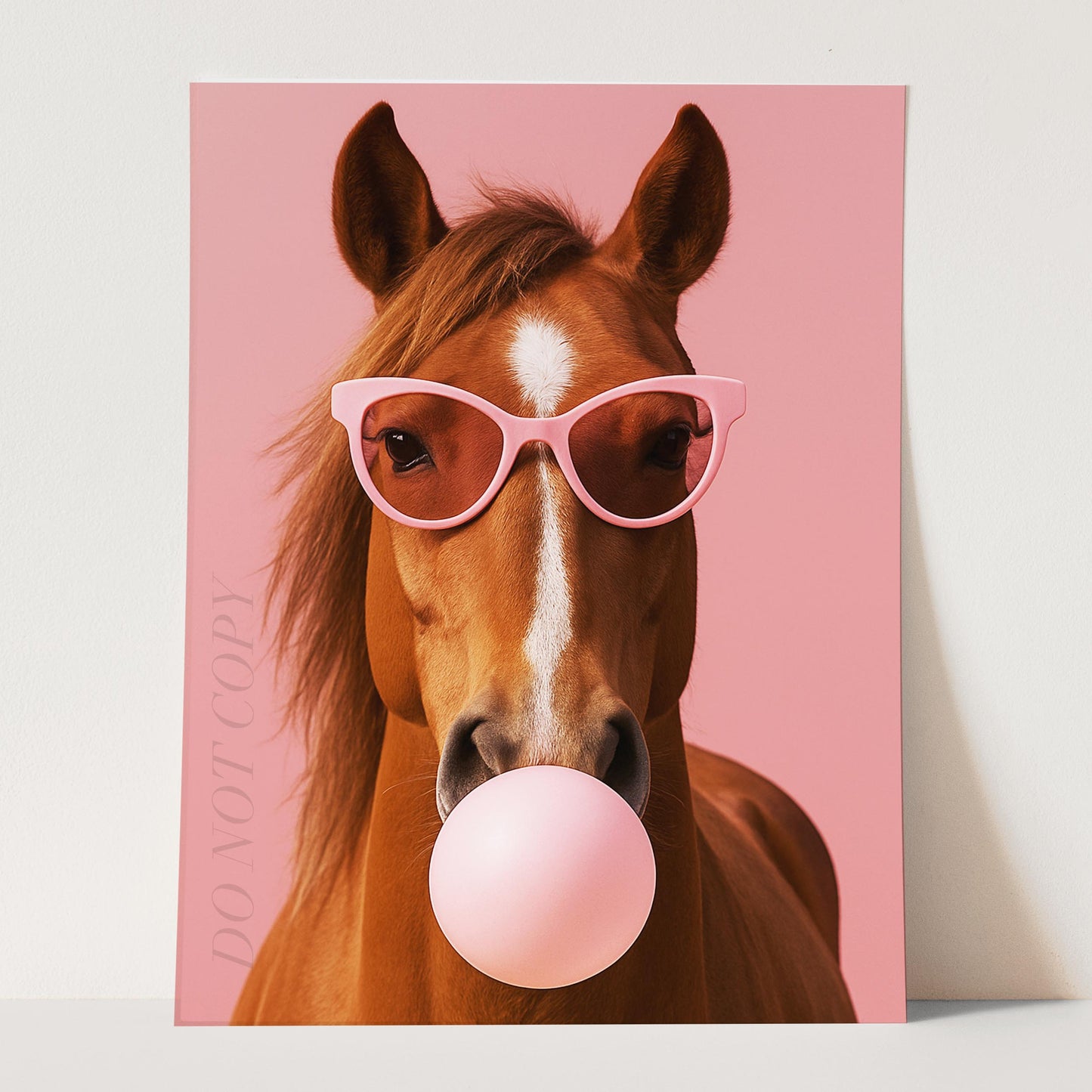 Horse with Sunglasses Blowing Pink Bubble Gum