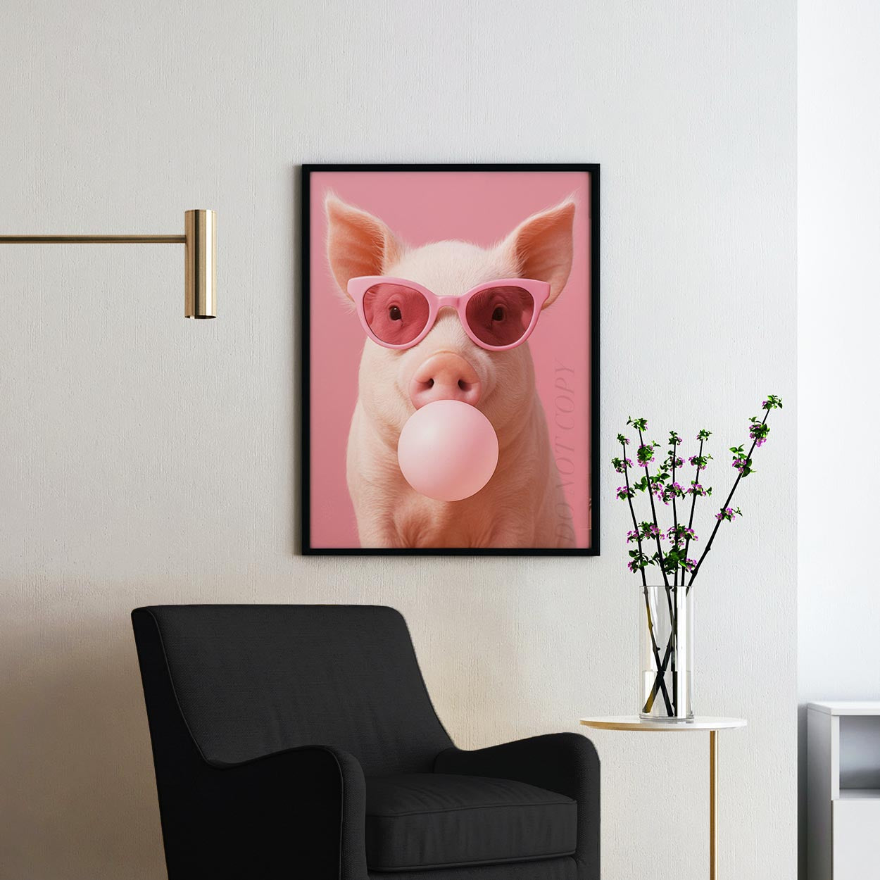 Pig With Sunglasses Blowing Pink Bubble Gum